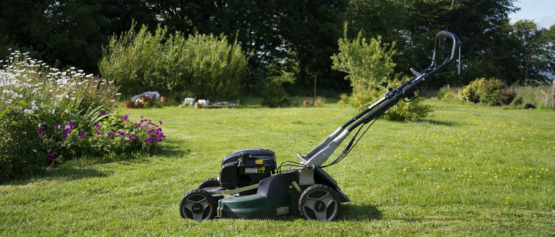 Tosaerba sul prato del giardino